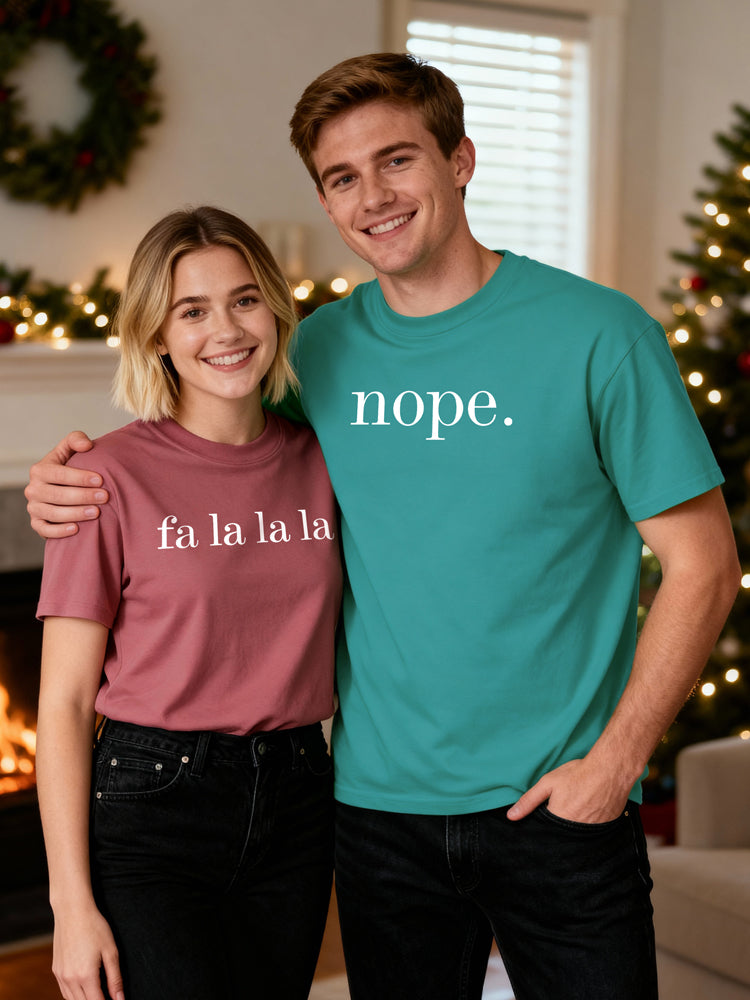 "Fa La La" vs. "Nope." Matching Vintage Tees – The Official Uniform of Mixed Holiday