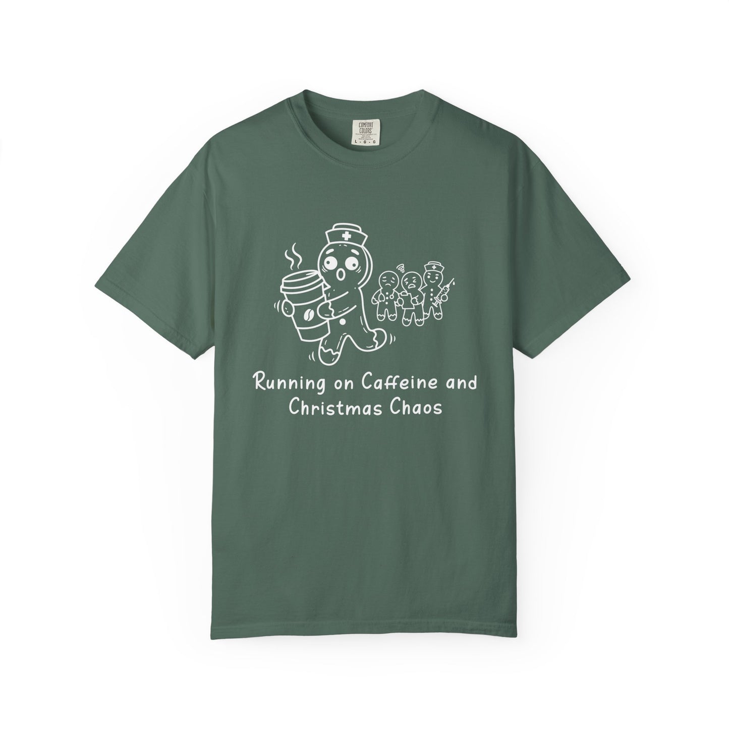 "Running On Caffeine & Christmas Chaos" Gingerbread Nurse Tee - The Ultimate Shift Survivor Gear