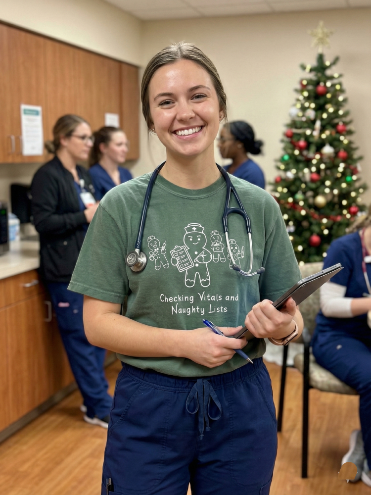"Checking Vitals & Naughty Lists" Vintage Wash Tee - The Ultimate Nurse Christmas Uniform