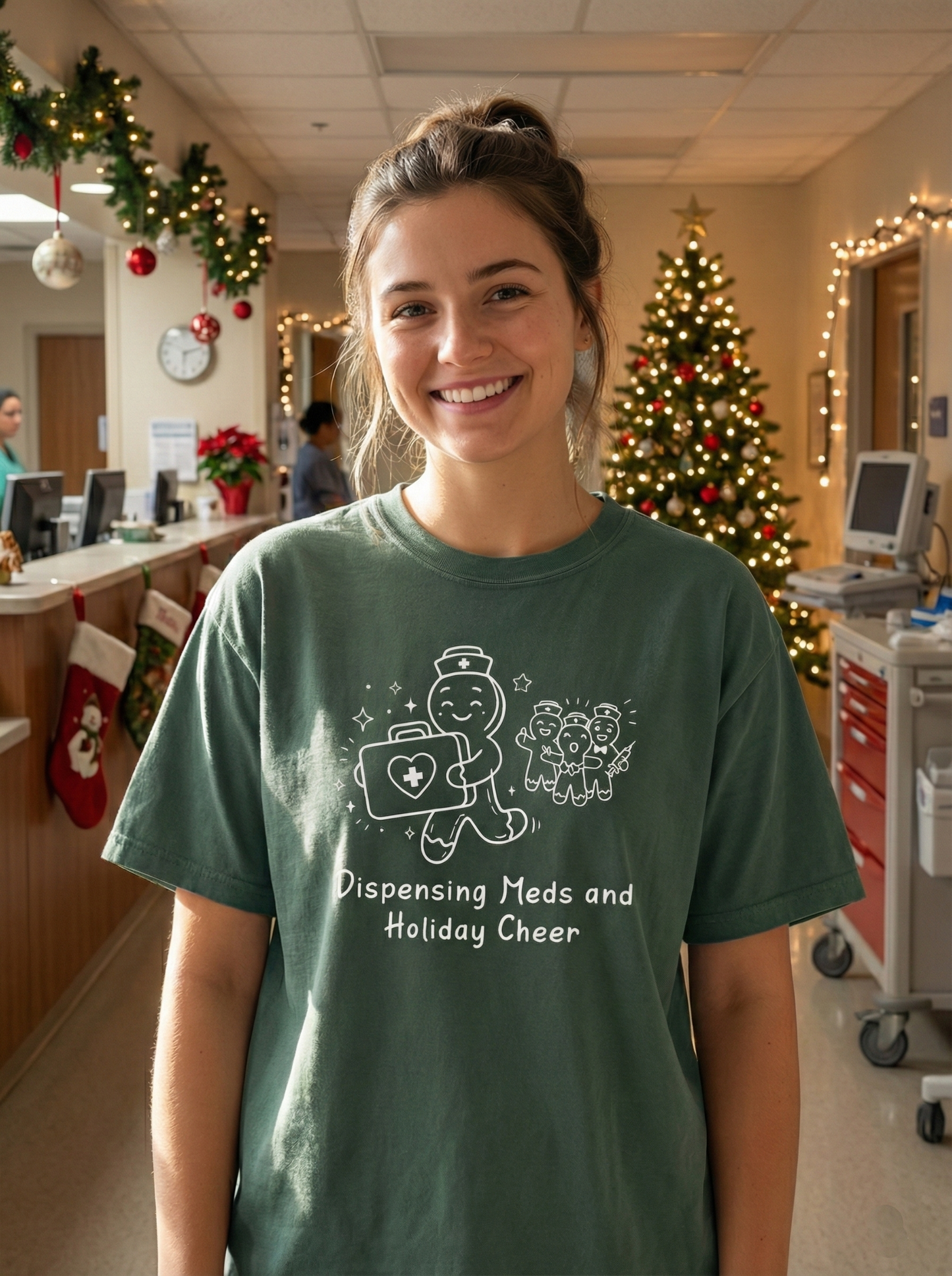 "Dispensing Meds & Holiday Cheer" Gingerbread Edition - Premium Vintage Wash Tee for Nurses