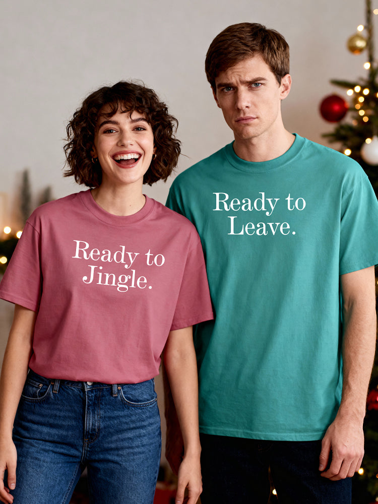 "Ready to Jingle" vs. "Ready to Leave" Vintage Wash Tee - The Ultimate Introvert vs. Extrovert Christmas Set