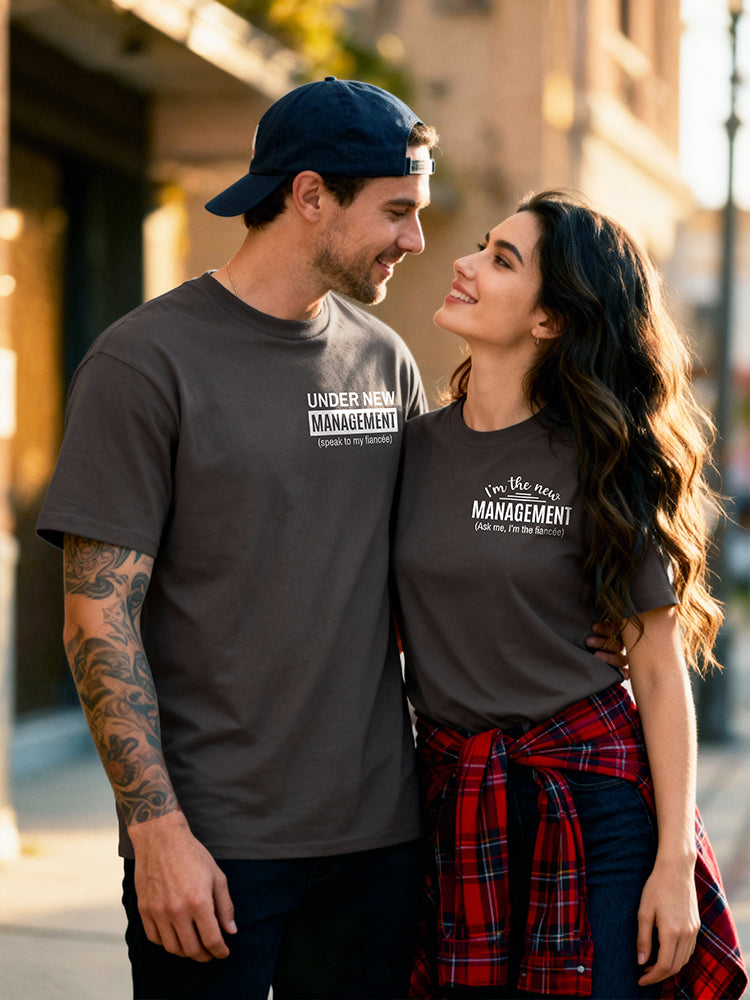 "Under New Management" Matching Vintage Wash Tees – The Official 'Just Engaged' Uniform